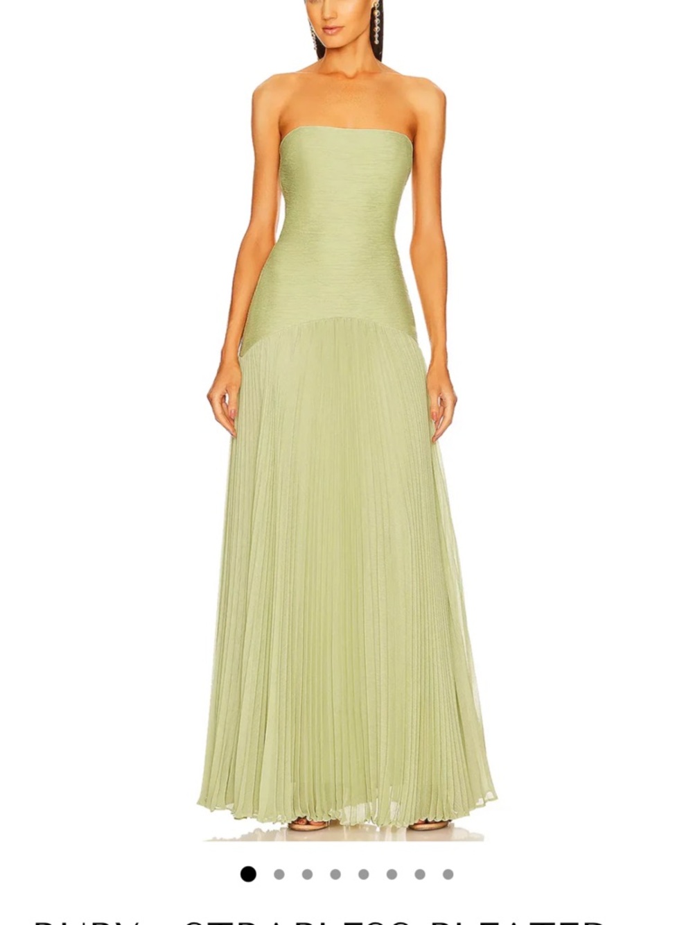 Strapless Pleated Evening Gown in Sage Green